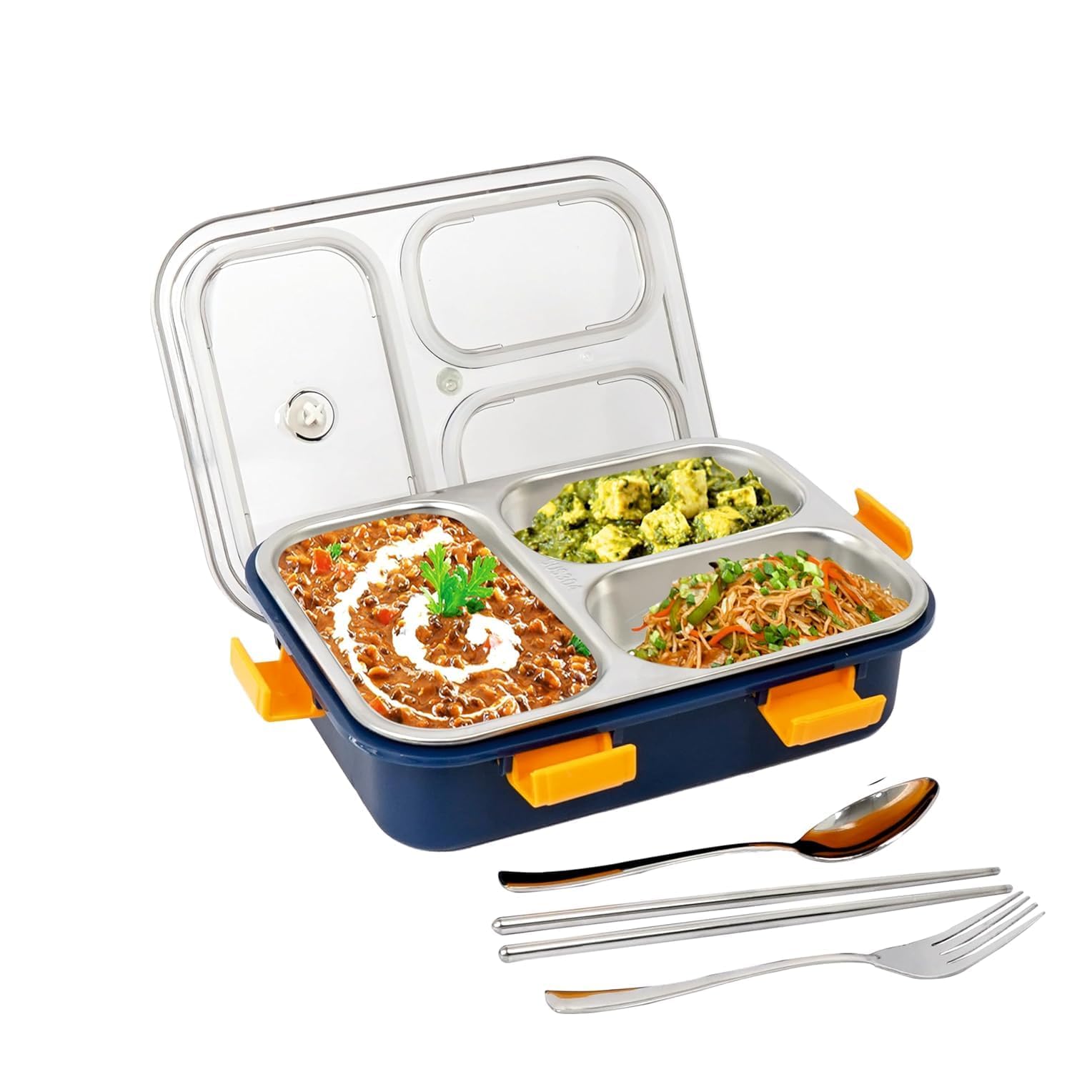 🌟Lunch Box 3 Compartment Leak-Proof BPA Free Stainless Steel for School, Lunch Box for School & Office with a Fork, a Spoon 499 only