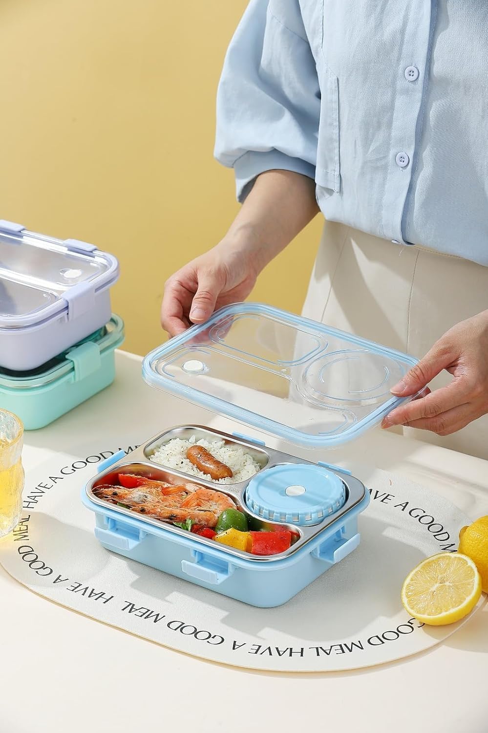 Lunch Box Kids with Leak-Proof Lid & Small Bowl | Stainless Steel Food Container for Kids